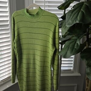 Green Striped Women's Sweater Maxi Dress